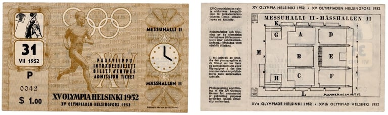 1952 Helsinki Olympics Basketball Game Semi-Finals Game Ticket USA vs Argentina