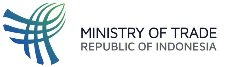 Official logo of the Ministry of Trade Republic of Indonesia with blue and green abstract icon.