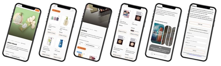 Six smartphones displaying a mobile-optimized e-commerce app for Natura beauty and skincare products.