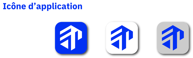 Des designs modernes d'icônes géométriques en variantes bleu, blanc et gris pour le branding.