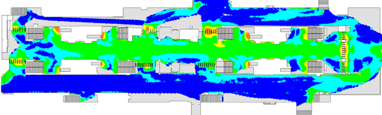 Fruin Level of Service (LoS) Cumulative Mean Density (CMD) Heat Map