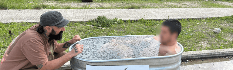 a man and a boy in a tub tub