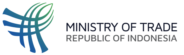 Official logo of the Ministry of Trade Republic of Indonesia with blue and green abstract icon.