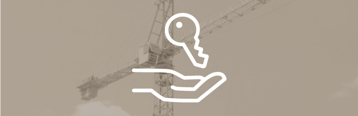 Location, vente d’accessoires pour grue – icône d’une main tenant une clé devant une grue