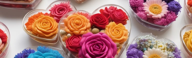 A wall displays four round, bright and colorful abstract art pieces featuring geometric patterns of lines and triangles. Adjacent to the wall is a leafy green potted plant in a modern, minimally decorated room.