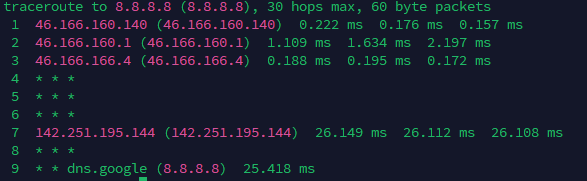 tracerout command output