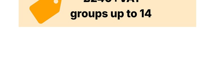 An orange price tag icon showing £240 + VAT from groups