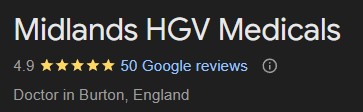 Midlands HGV Medicals google review scores