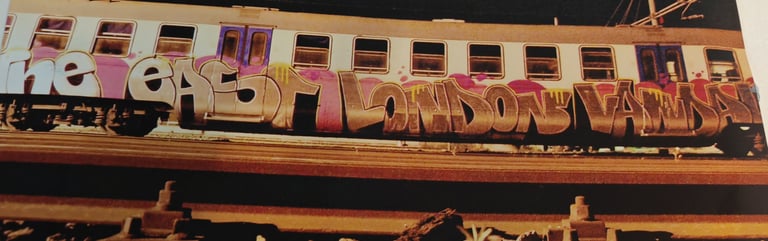 Large graffiti piece on train — European urban art writing culture Kende