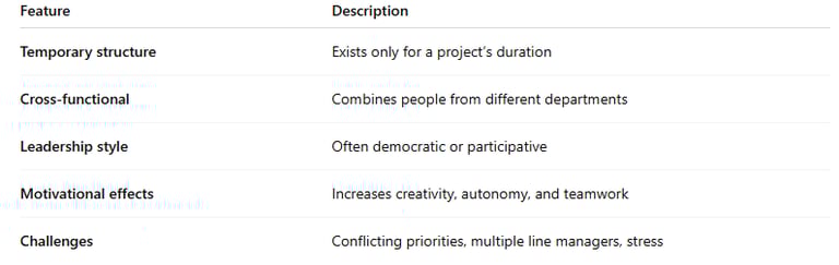 Project-based Organisation Features