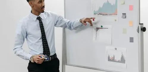 Business professional presenting strategy and execution plan for operational support