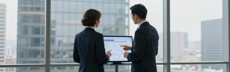 Business professionals coordinating and reviewing progress for partnership follow-ups