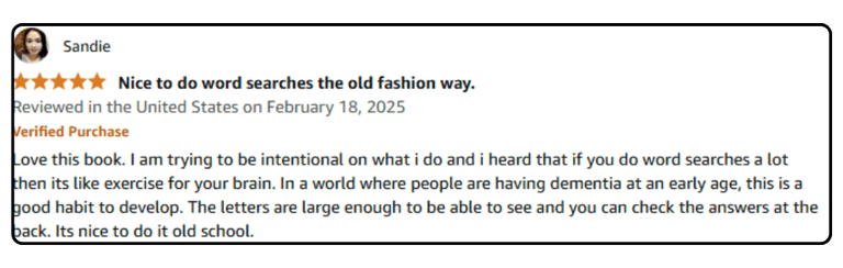 Everyday Word Search Amazon Review #1