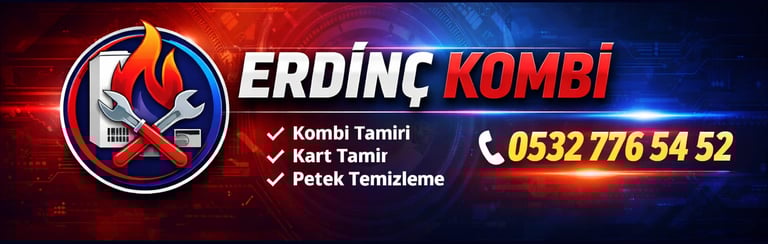 Erdinç Kombi banner for boiler repair, circuit board fixing, and radiator cleaning services.