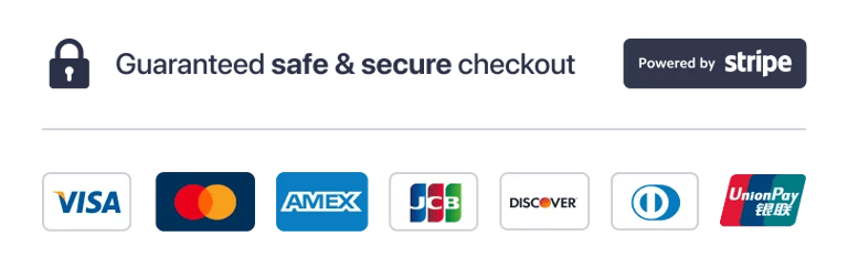 Stripe payment badge for Stainless Steel Flat Benchtops showing secure card options.