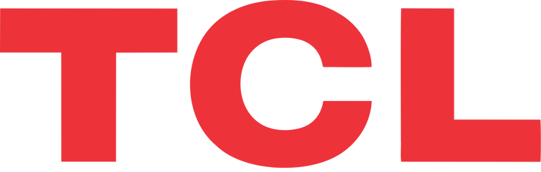 Official TCL company logo featuring bold red lettering on a transparent background for electronics branding.