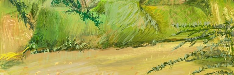 Great Dixter view from the front porch - digital drawing