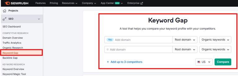 Keyword gap