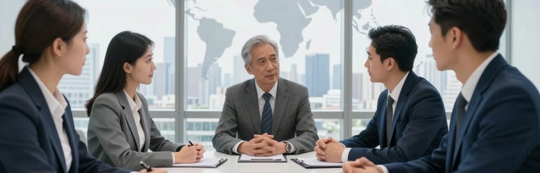 Corporate negotiation meeting between executives finalizing business deals and agreements