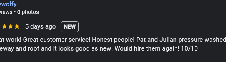 five star review pressure washing