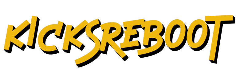 KicksReboot logo, yellow and black lettering on transparent background