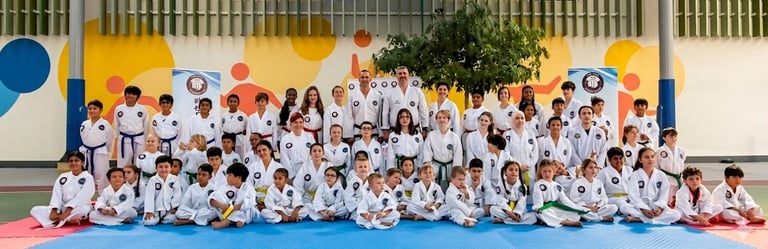 Hwa Rang Taekwon-Do Club students and instructors at grading exam, Dubai
