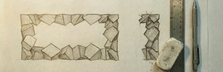 Pyrite Console sketch by Stanislas Garaud, eraser, ruler, mechanical pencil