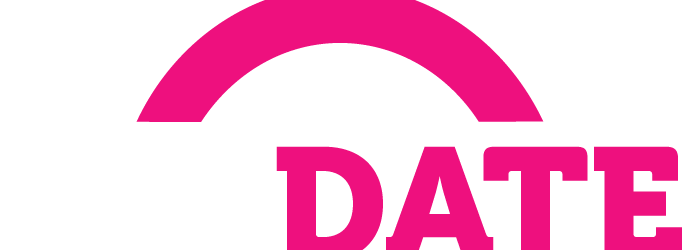 a pink and white logo for the u m m date