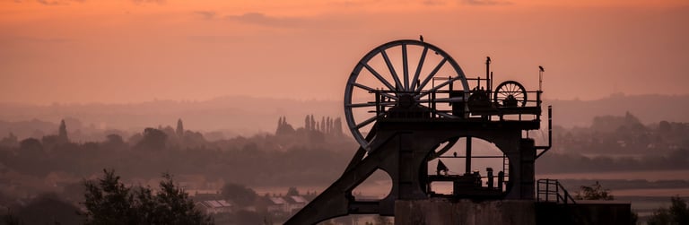Misty Red Sunrise at Pleasley Pit Headstock