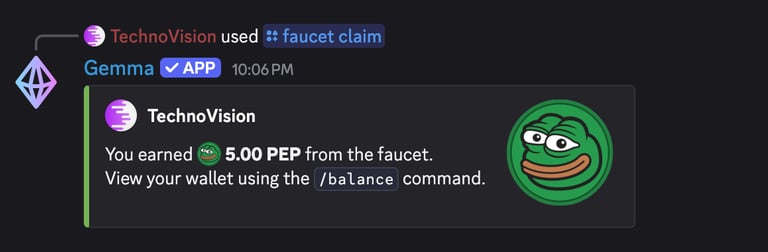 Screenshot of the faucet command being used.