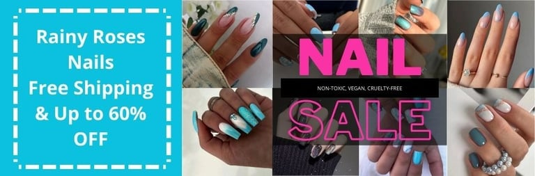 collage of pretty ocean-themed nails representing Rainy Roses' Nails