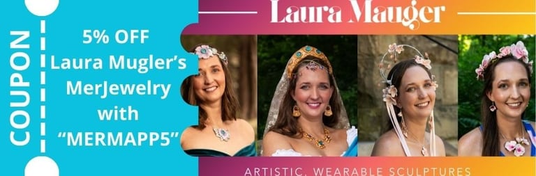 shots of beautiful handmade mermaid crowns by Laura Mauger for 5% off with MerMapp