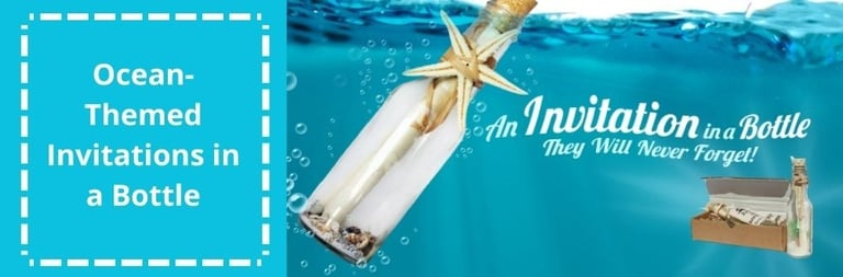 pretty floating glass bottle with message and starfish for ocean themed parties
