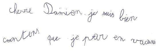 écriture d'un garçon de 8 ans avant la graphothérapie