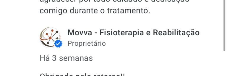 Print de uma avaliação no Google Business Profile de paciente satisfeito - fisioterapia ilhabela