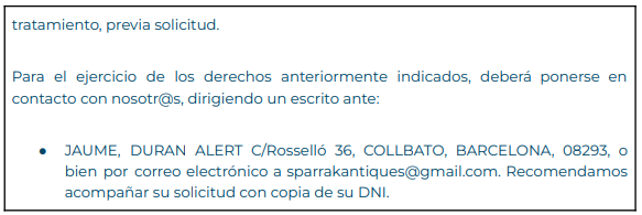 política de privacidad SPARRAK Antiques