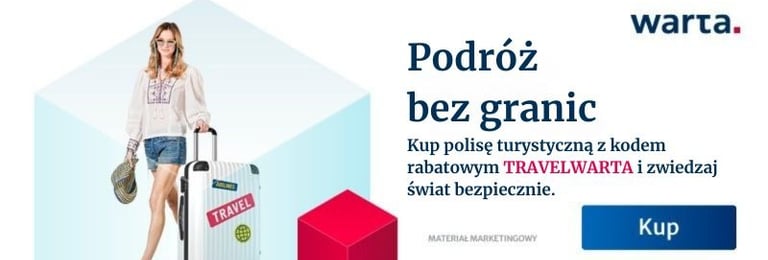 kobieta z walizką i napis podroz bez granic kup polise turystyczna z kodem rabatowym travelwartap 