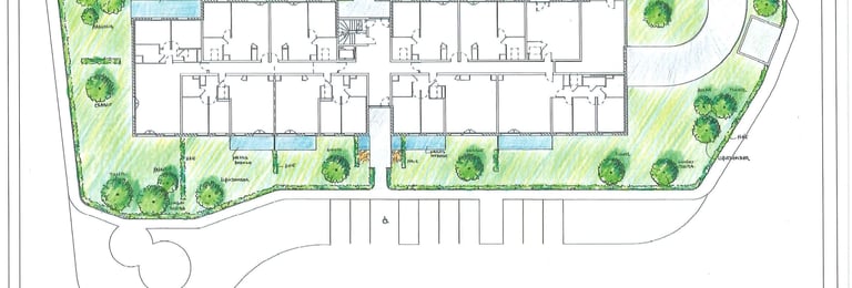 Plan paysager de la résidence Les Ricochets III au Mesnil-Esnard présentant les espaces verts, les p