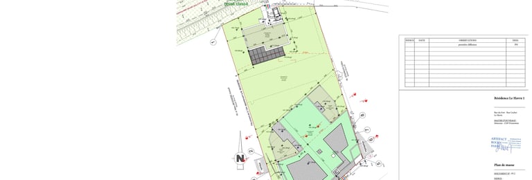 Plan de masse de la résidence Les Terrasses du Fort au Havre présentant l’implantation du bâtiment, 