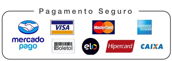 Medios de pago seguros: visa, mastercard, mercado pago, hipercard, caixa, boleto y mas. 