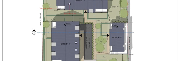 Plan masse paysager de la Résidence Santini avec bâtiments, espaces verts et stationnements à Franqu