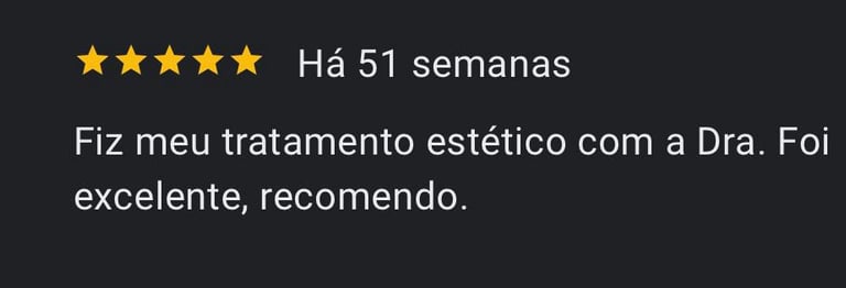 Avaliação de paciente sobre atendimento na clínica de estética Tatuapé