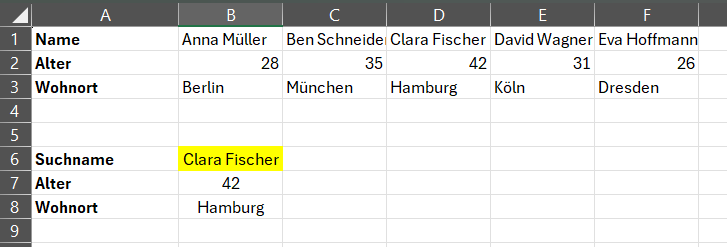 Beispiel wie XVerweis() den WVerweis() ersetzt