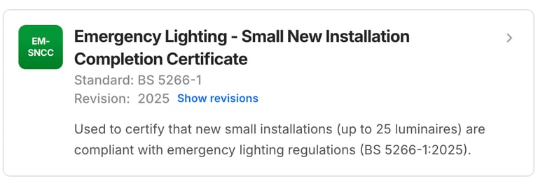 Emergency Lighting Small New Installation Completion Preview