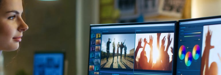 Female firm editor works on a production funded after using Stelarator's marketplace tools
