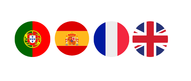 Drapeau du Portugal, de l'Espagne, de la France et du Royaume Uni