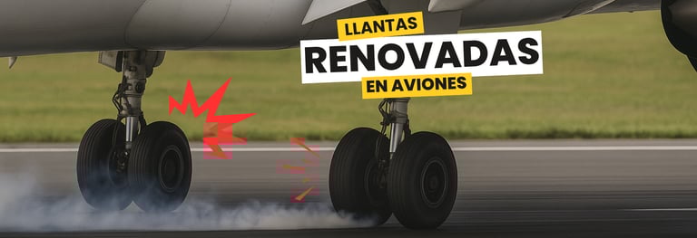 IMAGEN DE UN AVION ATERRISANDO CON LLANTAS RENOVADAS
