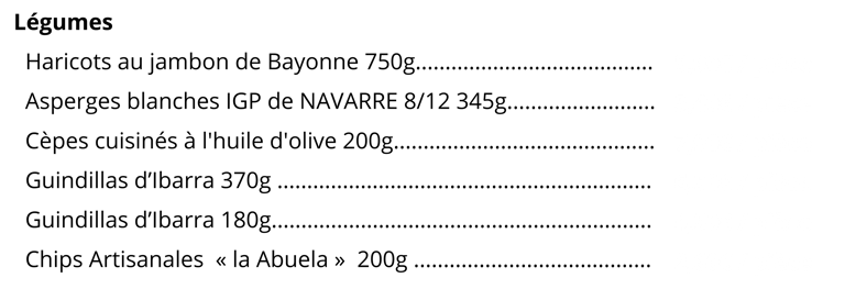 tarifs conserves aux legumes