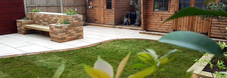 Colourful Garden Makeover Brick Seating Planer Bar New Lawn