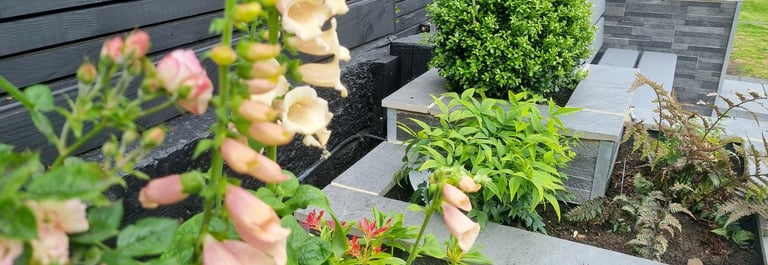 Ultra Modern Chic Dynamic Raised Split Face Planters Porcelain Patio & Bench